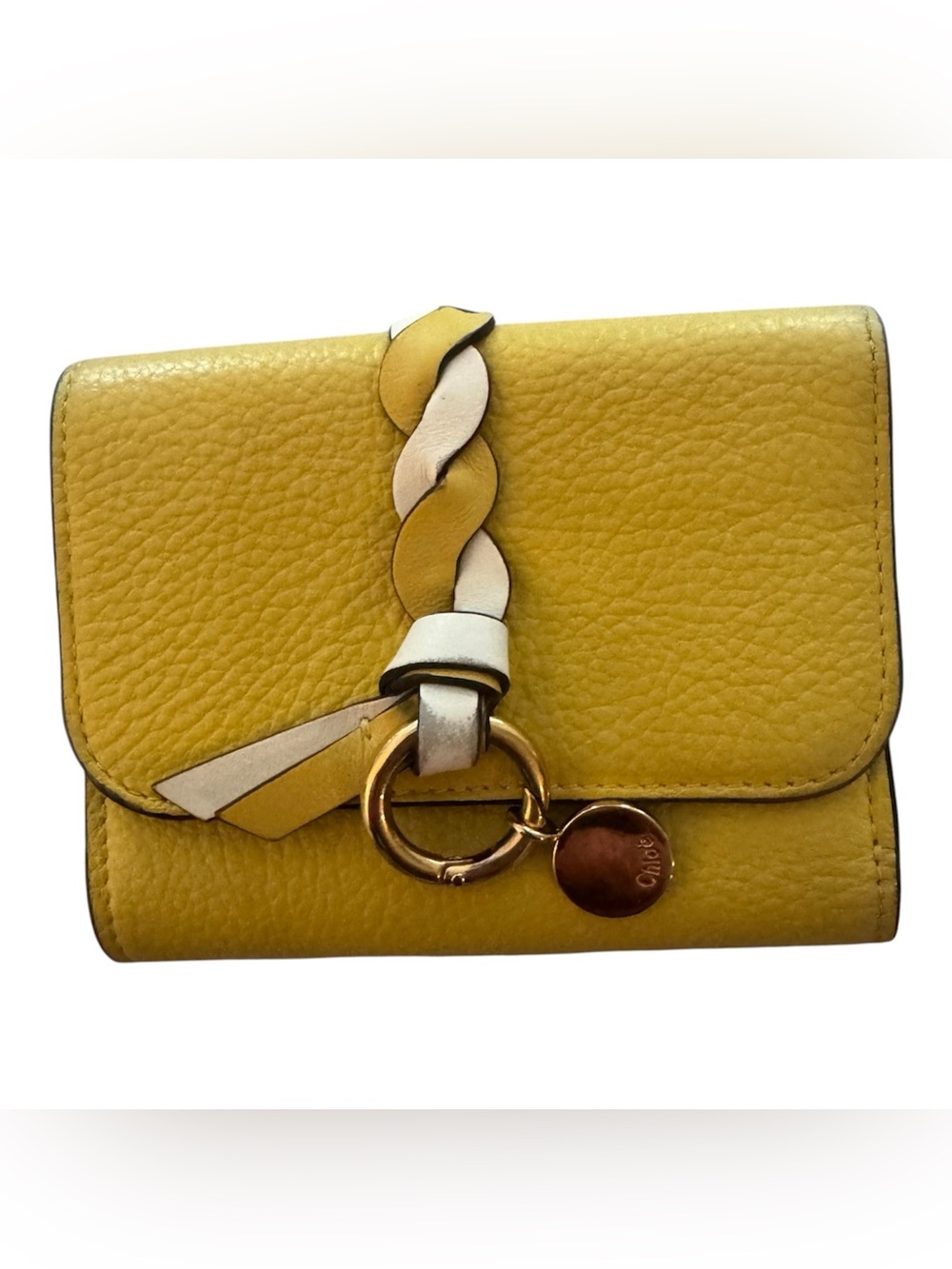 Chloé Alphabet Small Tri-Fold Wallet Yellow Grained Leather